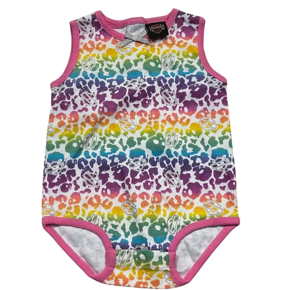 Harley Davidson‎ Baby Rainbow Leopard Bodysuit Sleeveless Girl 6-9 Months